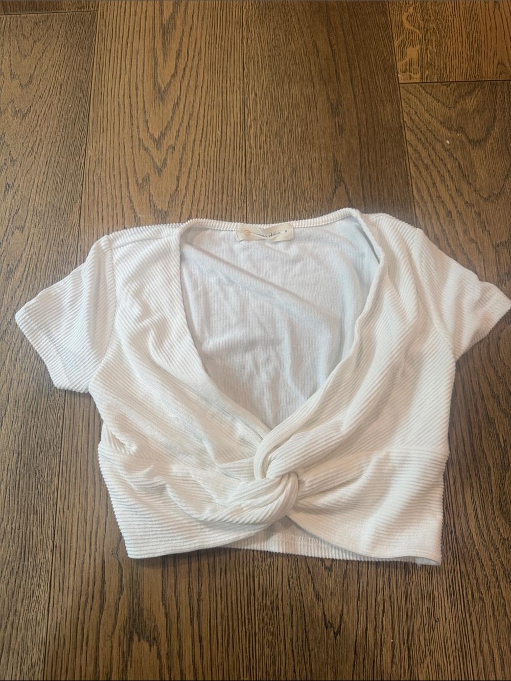 Ocean Drive White Twist-Front Ribbed Crop Top